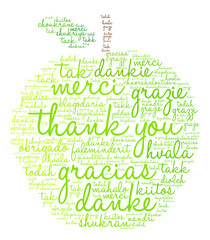 International Thank You word cloud. Each word used in this word cloud is another language's version of the word Thank You.