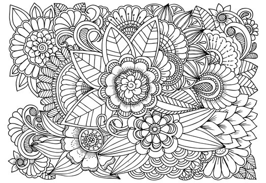 Black and white flower pattern for coloring.