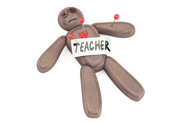 Teacher voodoo doll with needles, 3D rendering