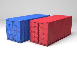 3D Isolated Red Blue Sea Container Illustration. Import Export C