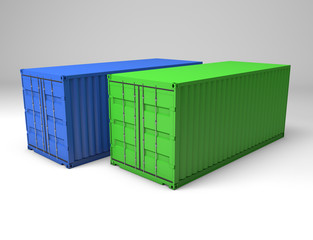 3D Isolated Green Blue Sea Container Illustration. Import Export