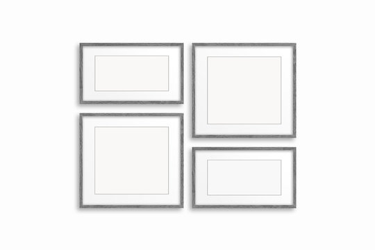 Collage of blank photo frames, interior decor mock up