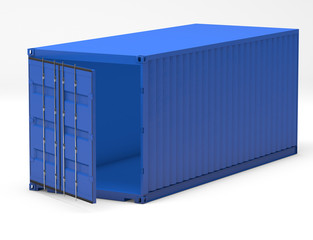 3D Isolated Red Blue Sea Container Illustration. Import Export C