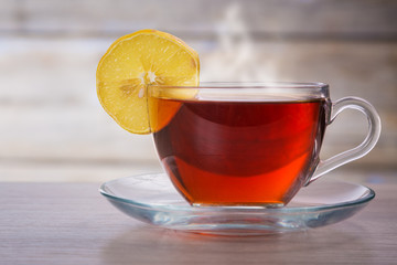 Hot cup of tea and lemon.