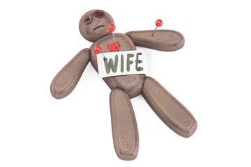 Wife voodoo doll with needles, 3D rendering
