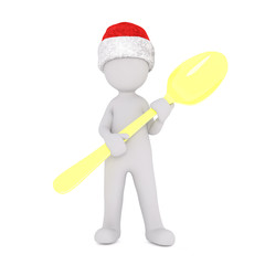 3d toon figure in Santa hat with large spoon