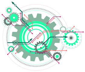 Obraz premium Linked cogwheels & circuits design