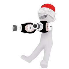 3d toon figure in Santa hat with ray guns on white