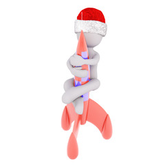 3d toon figure in Santa hat riding toy rocket