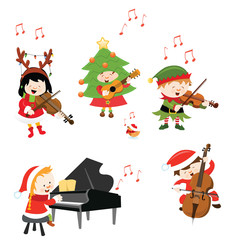 Kids Playing Christmas Music Isolated