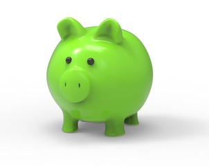 3D Isolated Green Piggy Bank Saving. Save Money Concept Illustra