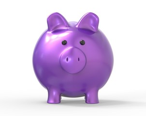 3D Isolated Purple Piggy Bank Saving. Save Money Concept Illustr