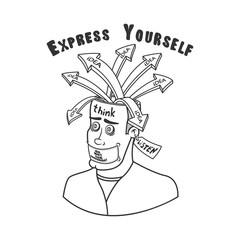 A man in search of ideas with an open head, silent not speak, listen