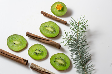 Kiwi Christmas tree - fun food idea for kids party or breakfast, New Year food background