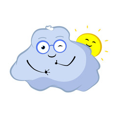 Winking cloud cartoon character. Lovely cloud and sun smile with thumbs up.