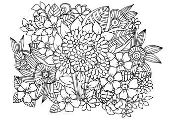 Rolgordijnen doodle flowers on a white © miluwa