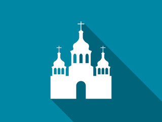Church flat icon with long shadow. Vector illustration.