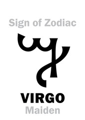 Astrology Alphabet: Sign of Zodiac VIRGO (The Maiden). Hieroglyphics character sign (single symbol).