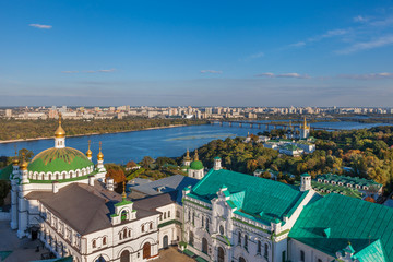 View of Kiev Pechersk Lavra and Dnepr river. Kiev, Ukraine.