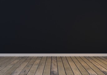 black empty interior room, front view, wood floor