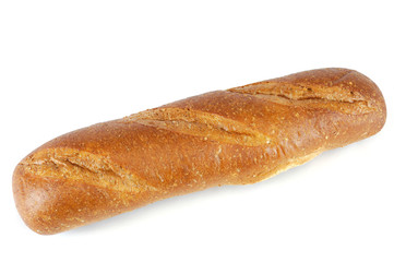 fresh baked wheat hoagie bread isolated on white background