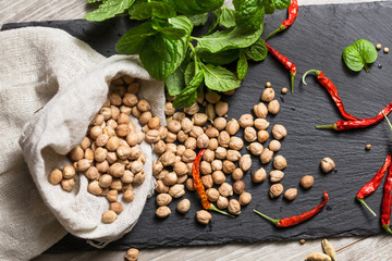 chickpeas and spices top view