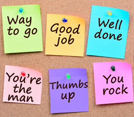 Way to go,Good job,Well done words on notes