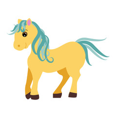 Cute cartoon pony, little horse isolated on white background, vector illustration