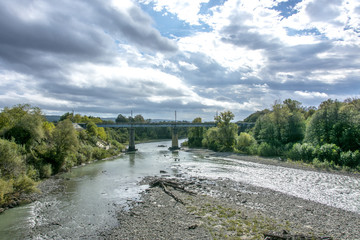 Fototapeta premium River, wood, clouds