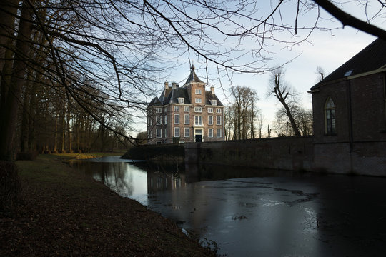 View of mediaeval castle Soelen in the evening illuminated by th