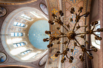 Church interior and chandelier 