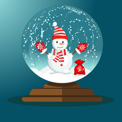 Merry christmas glass ball with snowman.