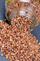 Jar with brown buckwheat