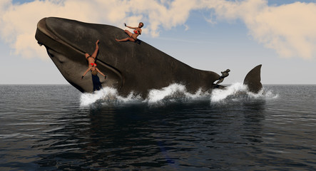 Female Riding A Whale Fantasy Scene 3D Rendering
