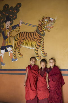 Young Buddhist monks, Paro Dzong, Paro, Bhutan