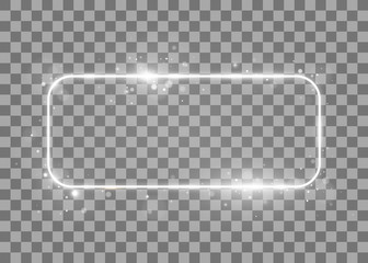 Shining rectangle xmas festive banner. Vector white frame with lights effects. Isolated on transparent background. Vector illustration, eps 10.
