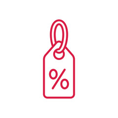 price tag sale percent sign label line red icon on white background