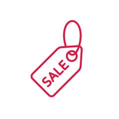 price tag sale label line red icon on white background