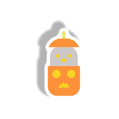 Vector illustration paper sticker Halloween icon pumpkin and ghost