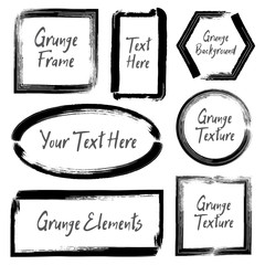 Set of ink grunge frames. Hand drawn brush stroke template for d