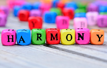Harmony word on table