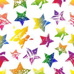 Fototapeta premium Seamless pattern of colorful grunge stars shape with carved spot