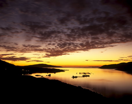 West Loch Tarbert at sunset, North Harris, Outer Hebrides, Scotland