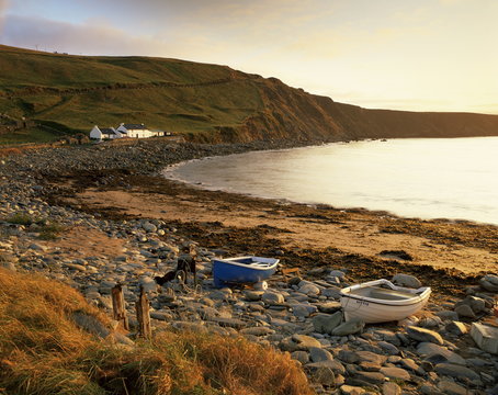 Boats at Nor Wick on the northeast tip of the island, Unst, Shetland Islands, Scotland