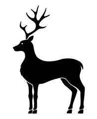 Vector black silhouette of a standing reindeer isolated on a white background.