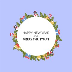 Vector illustration. Festive frame. New year and Christmas. Icons