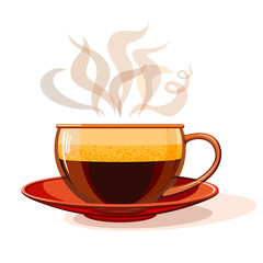 Glass cup with hot coffee