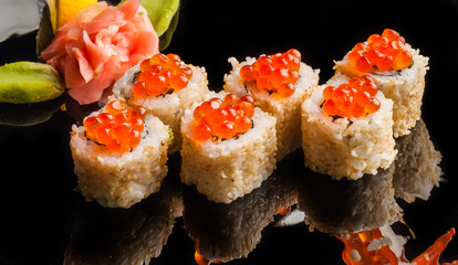 sushi and rolls with fresh fish, Japanese cuisine with fresh seafood