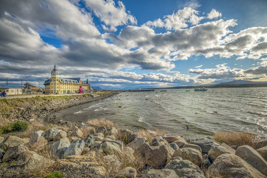 Architecture of the Puerto Natales, the capital of the province of Ultima Esperanza, one of provinces that make up the Magallanes and Antartica Chilena Region (HDR effect)
