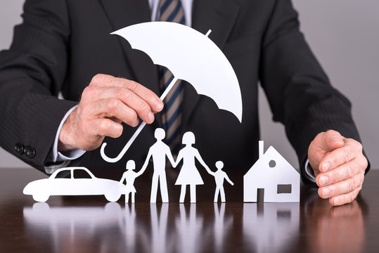Family, house and car insurance concept